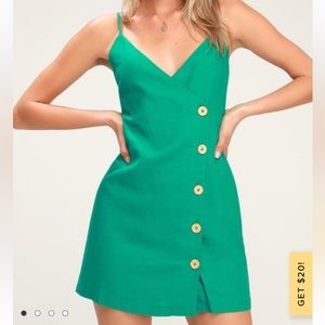 Lulus x LUSH Billie Green Button Front Mini Wrap Dress SMALL New